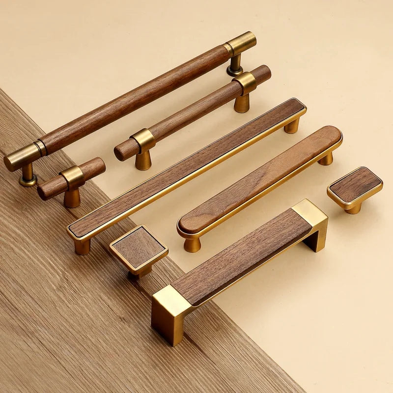 Antique Kitchen Cabinet Storage Handles Nordic Zinc Alloy+Wood Drawer Knobs Wardrobe Cupboard Door Pulls Home Furniture Handles