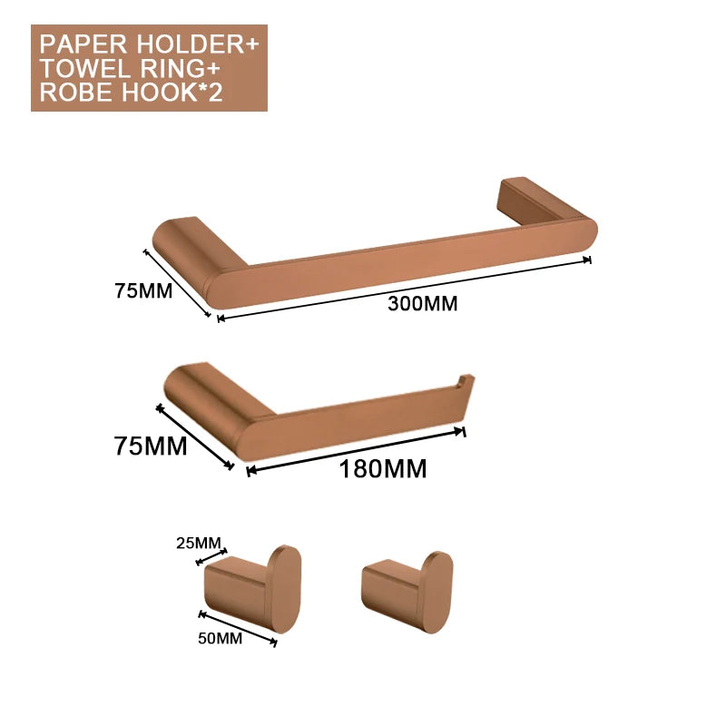 Brushed Rose Gold Wall Mount Shelf Toilet Bath Paper Holder Towel Bar Rack Rail Rod Robe Hook Hanger Bathroom Accessories