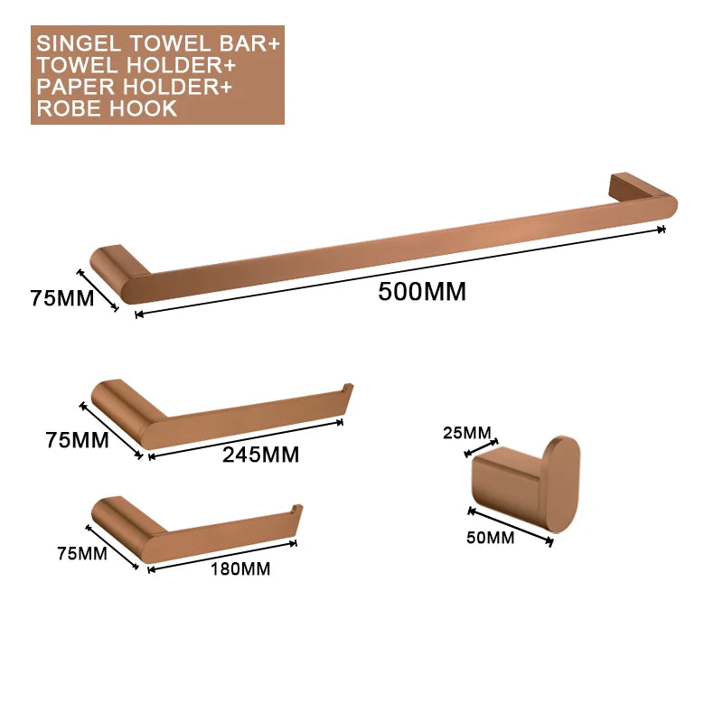 Brushed Rose Gold Wall Mount Shelf Toilet Bath Paper Holder Towel Bar Rack Rail Rod Robe Hook Hanger Bathroom Accessories