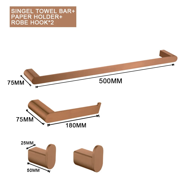 Brushed Rose Gold Wall Mount Shelf Toilet Bath Paper Holder Towel Bar Rack Rail Rod Robe Hook Hanger Bathroom Accessories