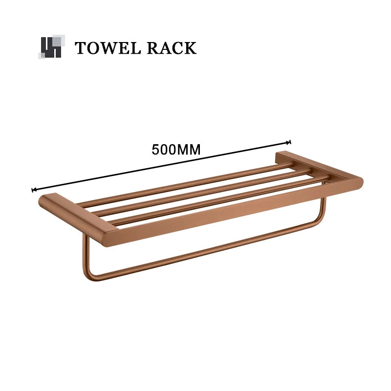 Brushed Rose Gold Wall Mount Shelf Toilet Bath Paper Holder Towel Bar Rack Rail Rod Robe Hook Hanger Bathroom Accessories