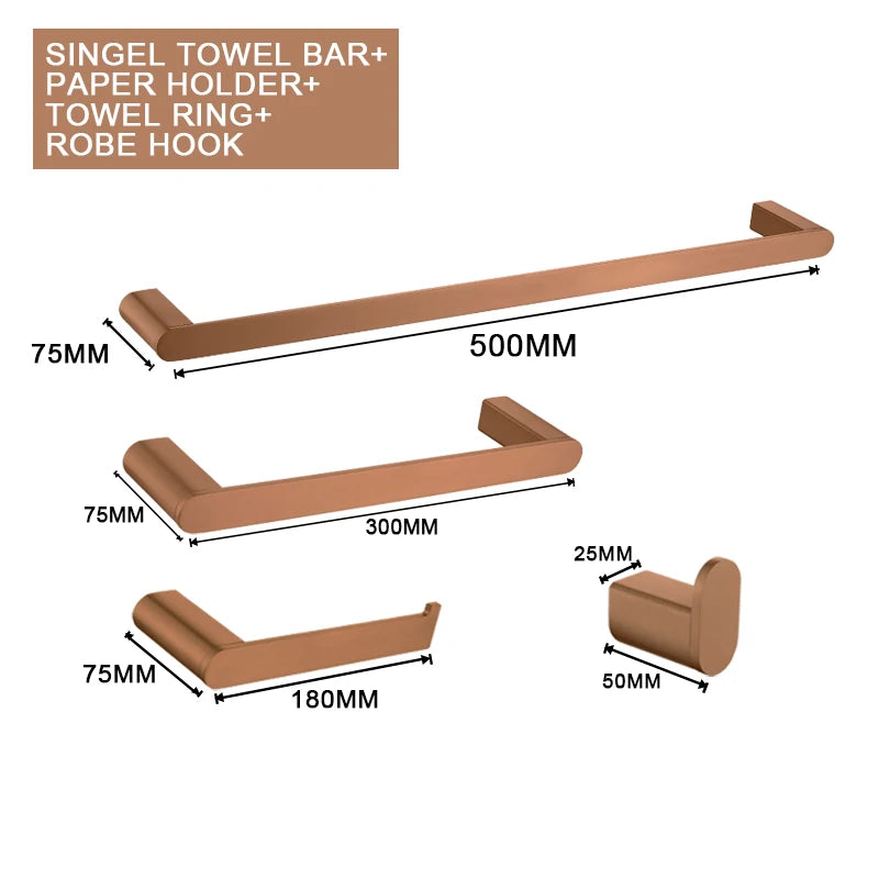 Brushed Rose Gold Wall Mount Shelf Toilet Bath Paper Holder Towel Bar Rack Rail Rod Robe Hook Hanger Bathroom Accessories