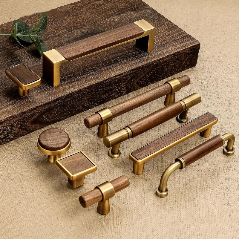 Antique Kitchen Cabinet Storage Handles Nordic Zinc Alloy+Wood Drawer Knobs Wardrobe Cupboard Door Pulls Home Furniture Handles