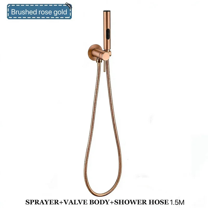 Brushed Rose Gold Brass Bidet Faucet Portable Toilet Bidet Sprayer Set Toilet Faucet Hygienic Shower Hot Cold Water Shoer Head