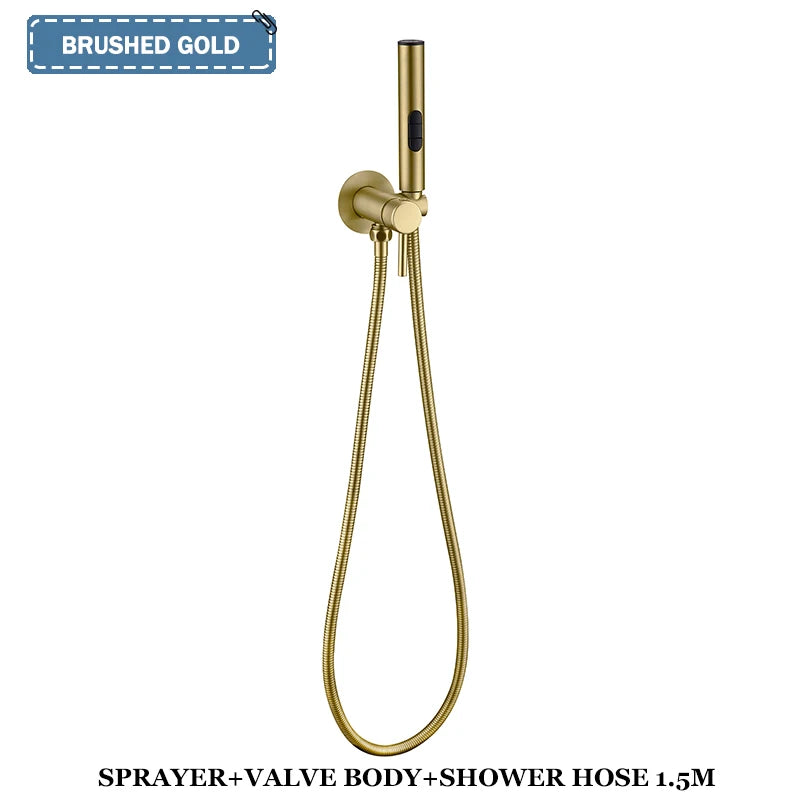 Brushed Rose Gold Brass Bidet Faucet Portable Toilet Bidet Sprayer Set Toilet Faucet Hygienic Shower Hot Cold Water Shoer Head