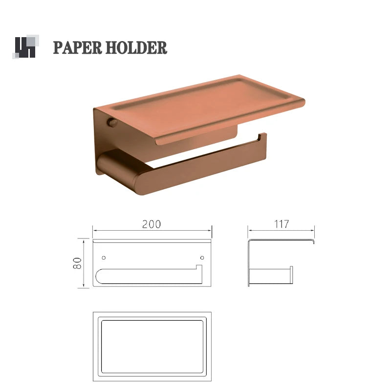 Brushed Rose Gold Wall Mount Shelf Toilet Bath Paper Holder Towel Bar Rack Rail Rod Robe Hook Hanger Bathroom Accessories